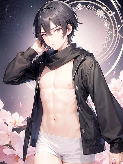 Boy 18+ Dressed in Outfit with Scarf for Naughty Hentai Fun