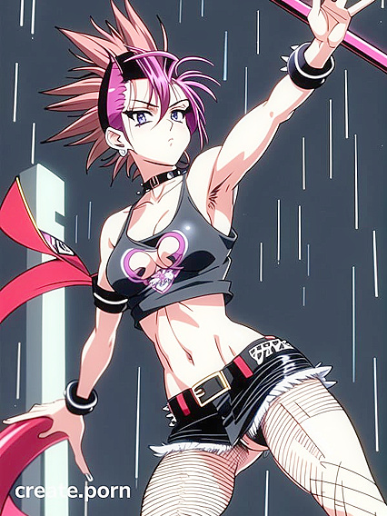 Mohawk Beauty in Fishnets and Seductive Makeup for Hot Hentai Action