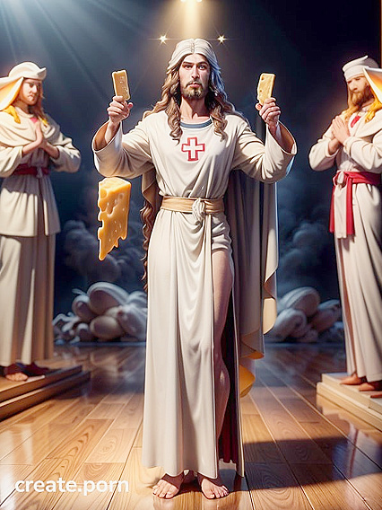 Jesus Christ with Swiss Cheese Skin and Brown Beard in Floor Fog Hentai Bliss