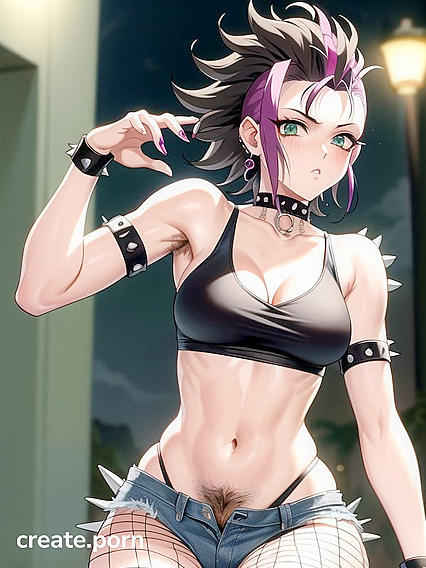 Horny Mohawked Babe with Bushy Pussy in Ultra-Hairy Hentai Action