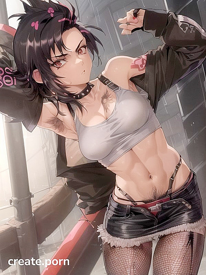 Punk Rock Chick with Mohawk and Fishnets Seduces in Steamy Hentai Action