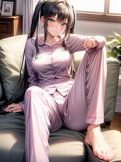Blushingly Mischievous in Pyjamas: A Living Room Hentai Delight