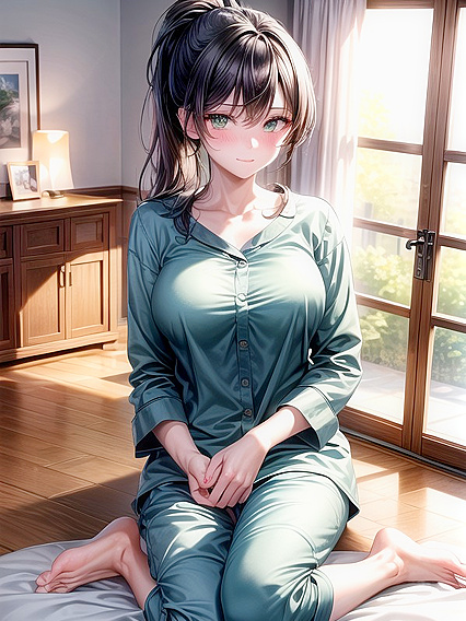 Blushingly Mischievous Pale-Skinned Girl 18+ with Bare Feet in Hentai AI Image