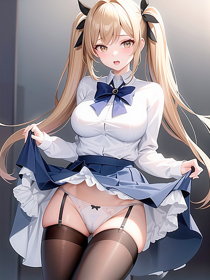 Blonde Goddess in Blue Sailor Outfit Teases with Seductive Glances and Perfect Curves