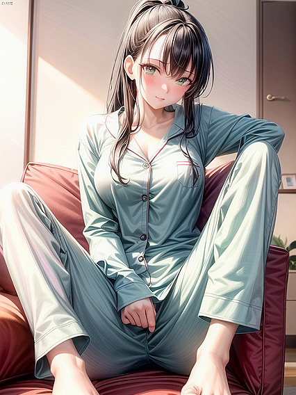 Black-Haired Beauty in Pyjamas Takes It Slow for Seductive Hentai Pleasure