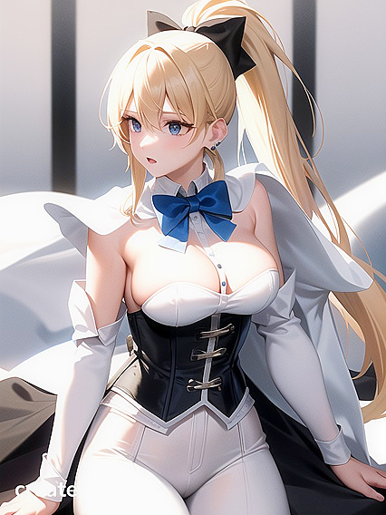 Ponytailed Cutie in White Pants and Detached Sleeves for Steamy Hentai Action