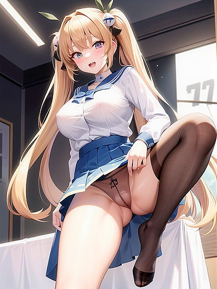 Blushing Girl 18+ in Blue Sailor Outfit Teases with Her Luscious Curves and Seductive Glance