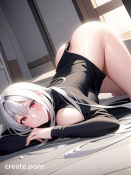 Blushingly Mischievous White-Haired Girl 18+ Lays Seductively in Hentai AI Action