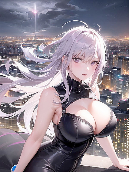 Wind-Swept Passion Under Neon City Lights in Nighttime Hentai Adventure