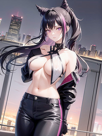 Wind-Swept High-Rise Cityscape MeetsErotic Panoramic Views in Hentai AI Action
