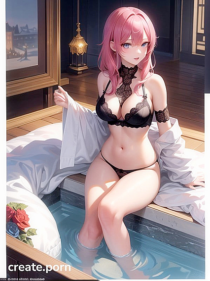 Yae Miko Seduces in Lingerie for Steamy Hot Tub Hentai Pleasure