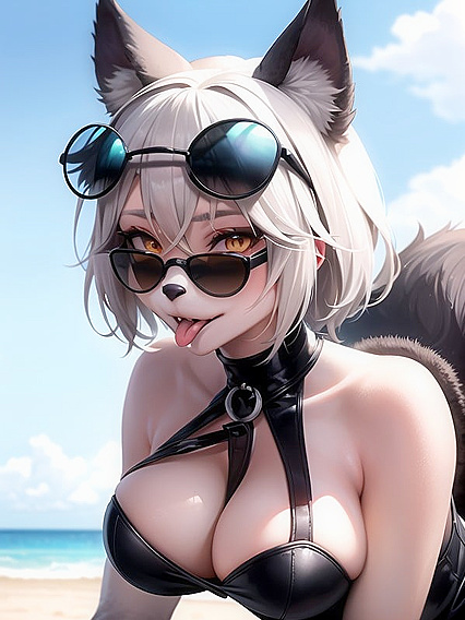 Furry Wolf with Sunglasses Teasing with Her Tongue in Intimate Hentai Scenes