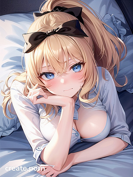 Laying Down with Light Blue Eyes and a Black Bow for Seductive Hentai Pleasure