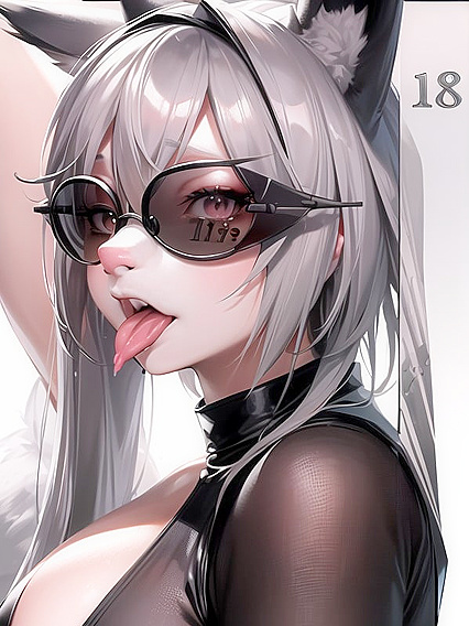 Furry Wolf With Sunglasses Teasing Tongue Out in Seductive Hentai Close-Up