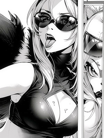 Furry Wolf with Sunglasses Teasing Tongue and Cheeks in B&W Hentai Close-Up