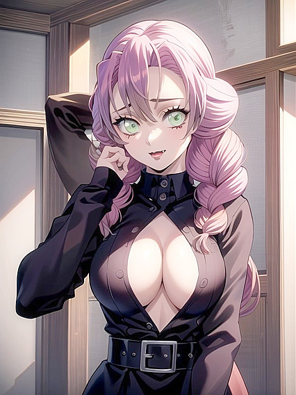 Mitsuri Kanroji from Demon Slayer Seduces in 90s Style hentai With Raven locks