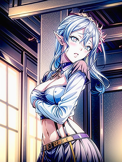 Skinny Girl 18+ with Pale Skin and White Hair in Leotard Shows Intense Ahegao Pleasure