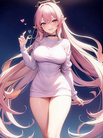 Cute Girl 18+ in Oversized Sweater and Choker Necklace Smiles Seductively in Horny Hentai Scene