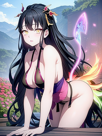 Iridescent Meadows and Rainbow Waterfalls in Pink and Orange Mountain hentai Bliss