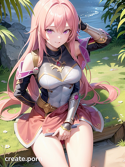 Pink-Haired Beauty in Waist-Shot Nighttime Hentai Action