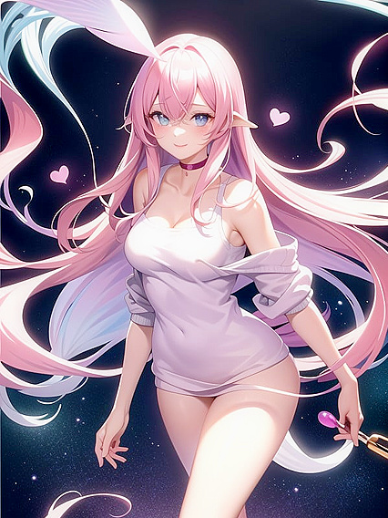 Cute Girl 18+ in Oversized Sweater with Choker Necklace and Heart-Shaped Hairpins Hentai Fun
