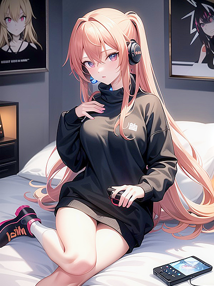 Gaming Goddess in Focus:(Controller Fun with LED Accents and Sensual Pleasure)