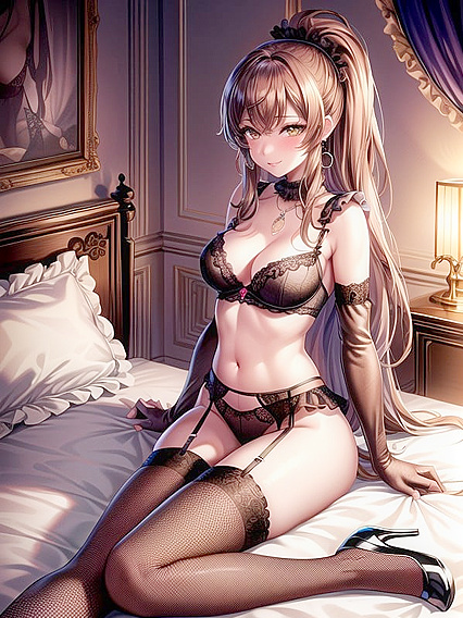 Gold-Skinned Beauty With a Necklace Teasing Her Curvy Assets in Hentai Action