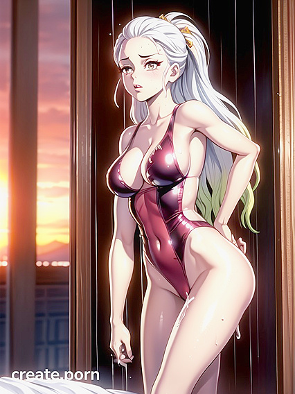 Embarrassed Heroine with Exposed Thighs in Vibrant Manga Hentai Scenes