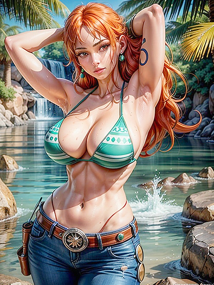 Nami's Arms Raised High in Sweat-Drenched Hentai Ecstasy
