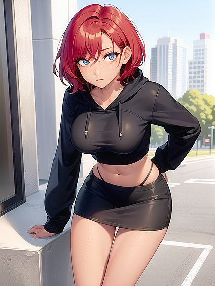Freckled Babe in Mini Skirt and Sport Bra Teases in Steamy Hentai Action