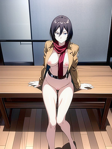 Mikasa Ackerman Looking Bored with Crossed Arms in Steamy Hentai Action