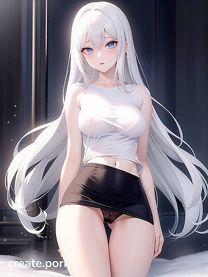 Skinny Blonde with Blue Eyes and White Hair in Steamy Hentai Action