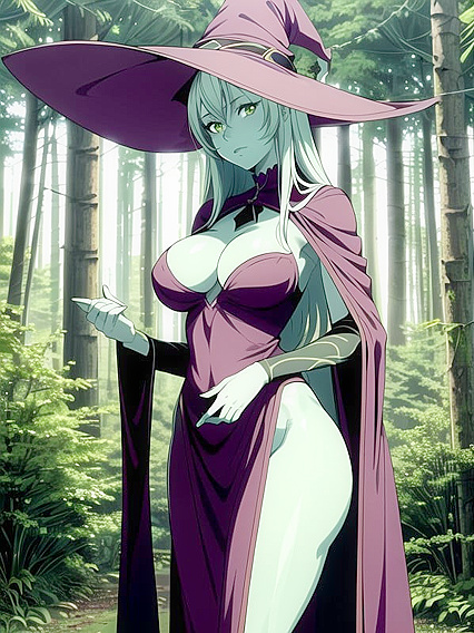 Busty Close-Up Amidst Dense ForestTrees in hentai AI Action
