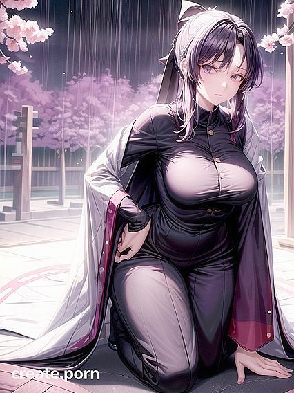 Multi-Colored Hair Beauty Spreads Her Arms Wide in Seductive Front View Hentai Scene