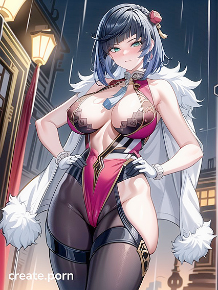 Seductive Green-Eyed Babe Stripped Down with Hands on Hips in Hentai Bliss