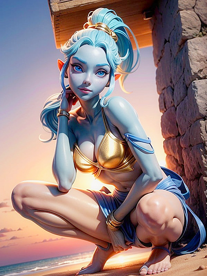 Blue-Skinned Avatar with Small Ass in Braids for Steamy Hentai Adventures