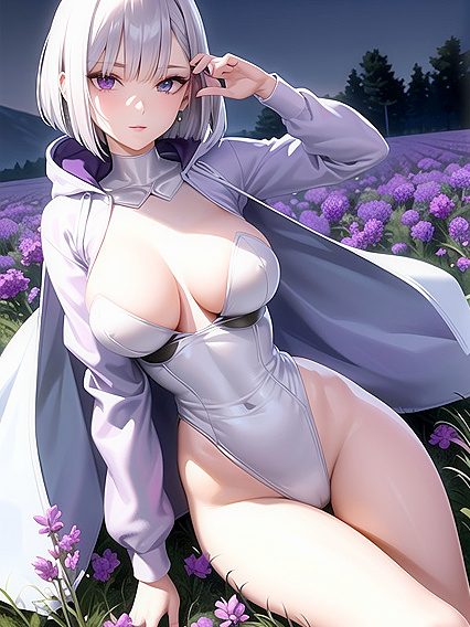Fluttering Butterflies and Soft Purple Makeup Enhance Her Seductive Charm in Hentai AI Porn