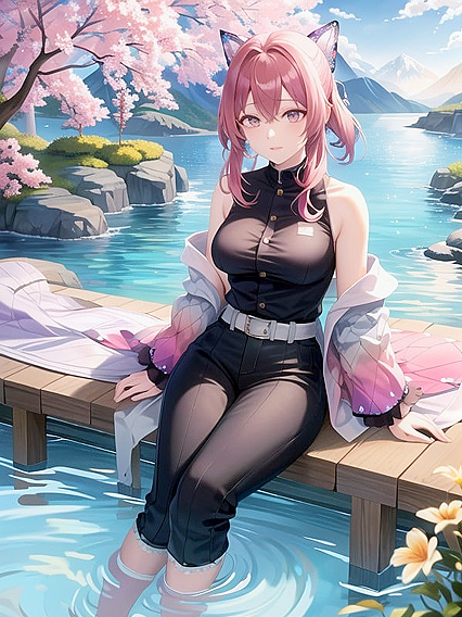 Panoramic Vista with Distant Mountains and Color-Changing Flowers in hentai AI Porn