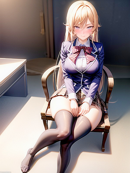 Mischievously Smiling While Blushing, Spreading Her Legs for Seductive Hentai Pleasure
