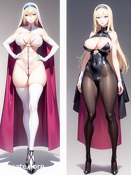 Blonde Nun with Pink Lips and Huge Breasts in Seductive Hentai Action
