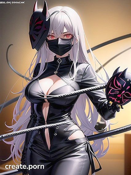 Dark-Haired Beauty in Black Mask Teased by Cut-Up Outfit in Hentai Ecstasy