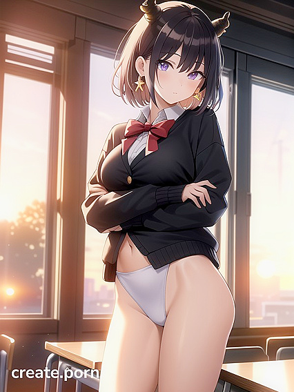 Fit Girl 18+ with Earrings and Perfect Medium Breasts in Seductive Hentai Action