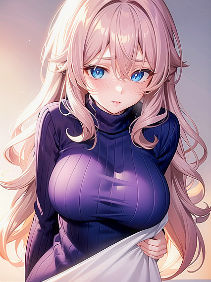 Vivid Purple Sweater and Hairpins Under Soft Lights in Seductive Hentai Action