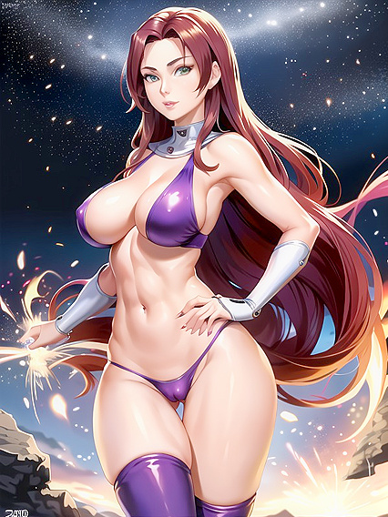 Starfire from Justice League Seduces with Her Sharp Features in MILF hentai Action