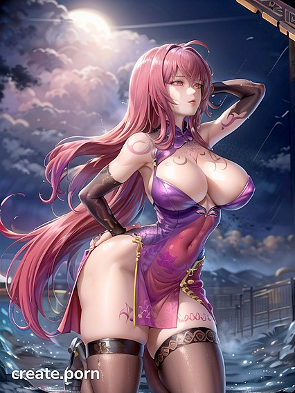 Mature Babe with Big Boobs and Violet Locks in Steamy Hentai Action