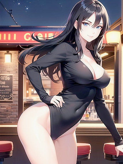 Happy Milf Poses Seductively with Hands on Hips in Steamy Hentai Action