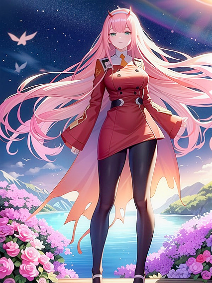 Violet Stones and Flowers Bloom AmidstGolden-Purple Clouds in Erotic Hentai Animation