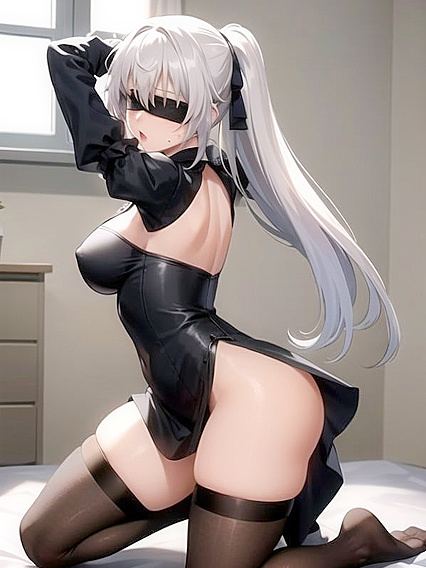 Arms Raised High, Bedroom Seduction: Revealing Ass in Steamy Hentai Action