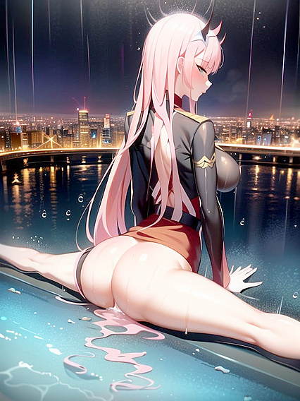 Rear View Splits in a Cityscape of Towering Buildings and Glowing Pathways Hentai AIPorn