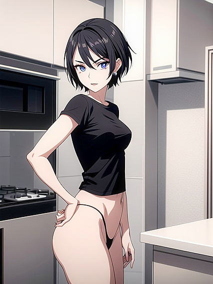 Loose Oversized Black Graphic Tee Turned intoSTEAMY Hentai Action